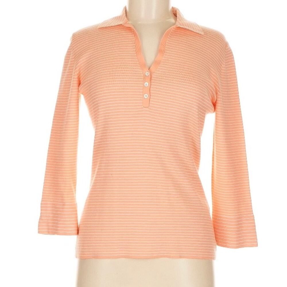 Loro Piana Italy Orange Striped Long Sleeve Polo Sweater Womens 44 Luxury Knit